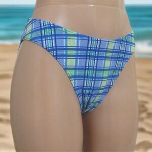Fit System Blue and Lime Plaid Print Bikini Bottoms